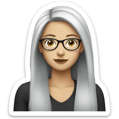 White girl with long black hair with glasses  sticker