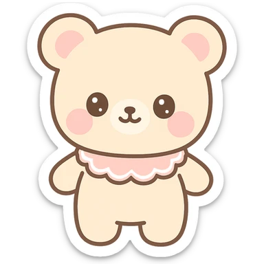 beige teddy bear with rosy cheeks and lace, coquette style, kawaii sticker