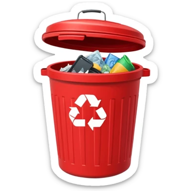 Red trash can with opened lid sticker