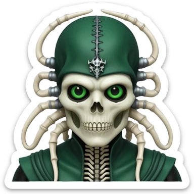 HR giger, wires, dark green, black flesh undead sorcerer, head. bones and skin sticker