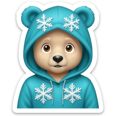 Glitter bear with cyan snowflake black sweatshirt sticker