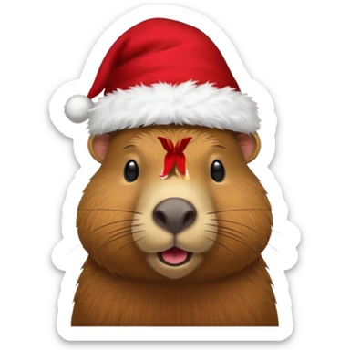 a capybara with a christmas hat sticker