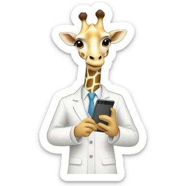 white clothed giraffe holding a smartphone and a ruler in hands  sticker