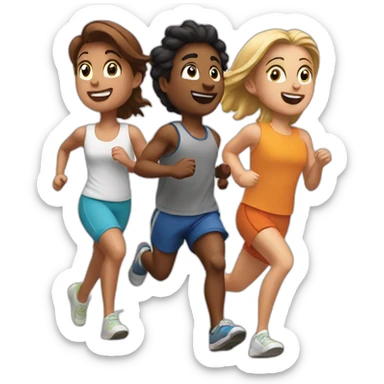 3 friends running sticker