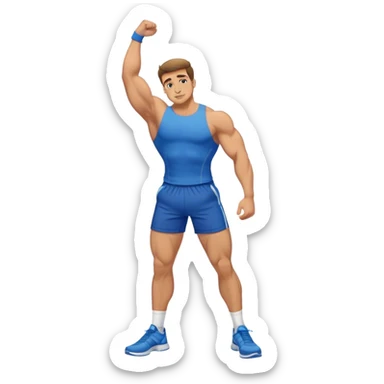 buff guy blue shorts stretching quadriceps sticker