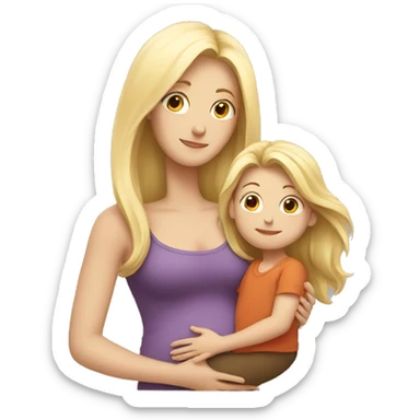 long haired white woman with her son holding her belly sticker