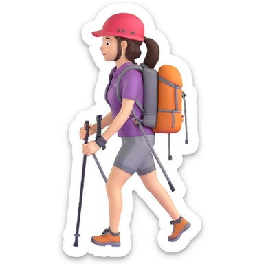 female hiker with backpack and hiking poles sticker
