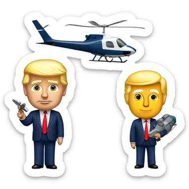 Donald trump holding an airplane in one hand and a helicopter in the other hand sticker