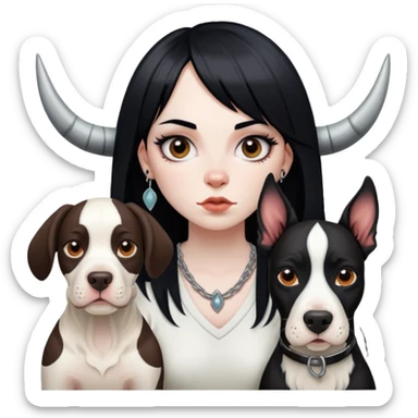 girl with long black  straight bangs hair with tattoo and a Springer dog  and  bull a terrifying dog sticker