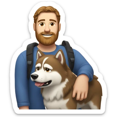 Heavy White man brown hair beard with husky dog  sticker
