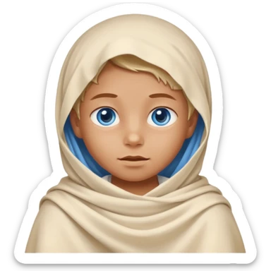 blue eyed desert kid cowered with creme cloth sticker