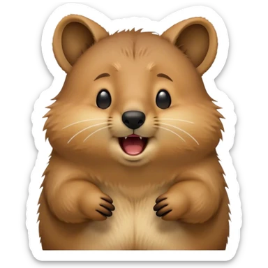 Cinematic Cute Yawning Quokka Portrait Emoji, Head tilted slightly with a dramatic, wide-open yawn, showcasing a soft, downy brown fur with a slightly droopy expression and eyes barely open in drowsy contentment, Simplified yet irresistibly adorable features, highly detailed, glowing with a soft, cozy glow, high shine, relaxed yet expressive, stylized with a touch of playful charm, bright and endearing, soft glowing outline, capturing the essence of a sleepy yet affectionate quokka, so drowsy it feels like it could stretch out of the screen and curl up for a nap! sticker