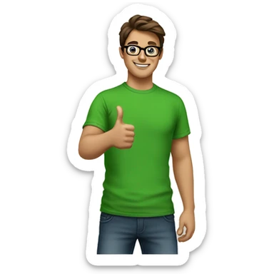 male nerd brown hair thumbs up using green t-shirt sticker