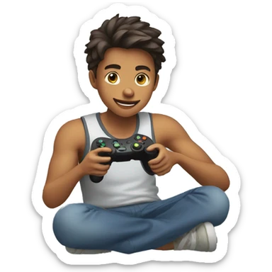 a boy playing a video games and handed a gamepad sticker