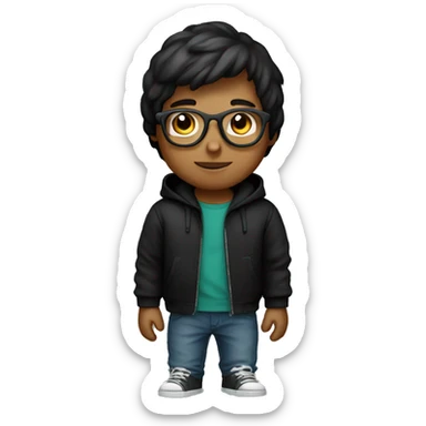 boy wear black hoodie with glasses sticker