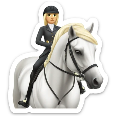 blond Equestrienne riding a white arabian horse, dressage  sticker