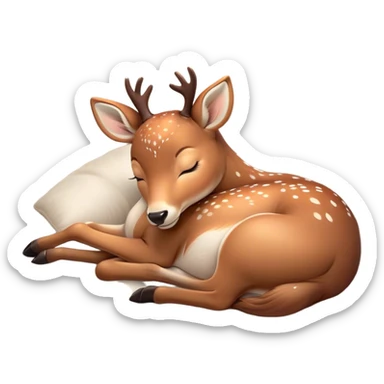 Meme-Worthy Cute Sleeping Deer Portrait Emoji, Head resting peacefully with a contented smile, showcasing a delicate, slender build and a luxuriously soft coat, eyes shut in a serene, restful nap, Simplified yet hilariously adorable features, highly detailed, glowing with a soft, drowsy light, high shine, relaxed and utterly lovable, stylized with an air of playful laziness, bright and heartwarming, soft glowing outline, capturing the essence of a comically sleepy deer, so meme-worthy it feels like it could instantly become the next viral sensation of adorable woodland slumber! sticker