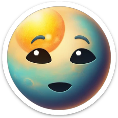 planet Sun with a cartoon smirking face with big calm eyes sticker