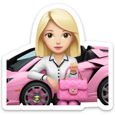 Blonde girl with chanel pink bag in lamborgini  sticker
