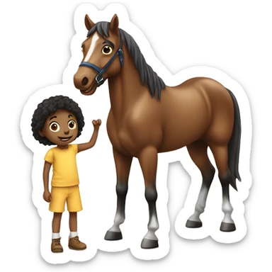 Kid play with horse  sticker