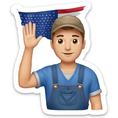 redneck guy with overalls waving american flag sticker