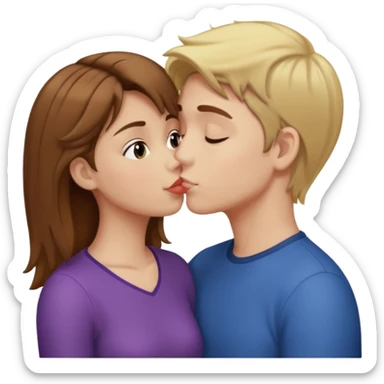 girl with brown hair kissing boy with blond hair sticker