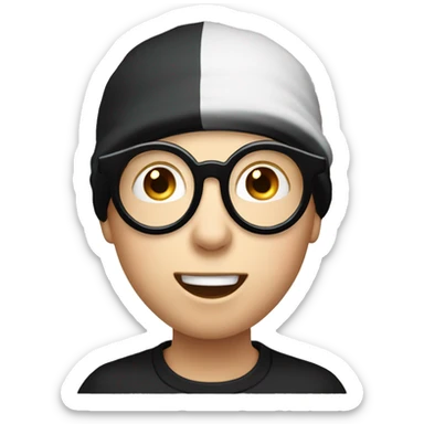 white boy with a black bonnet and rond glasses who is stupefied with open mouth sticker