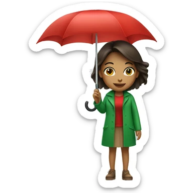 Green sweat brunette girl with red umbrella sticker