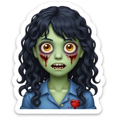 Emoji garota zombie com cabelo preto cacheado longo com franja sticker