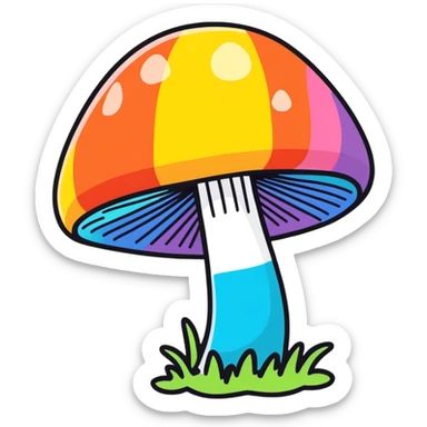 A rainbow colored dizzy mushroom sticker
