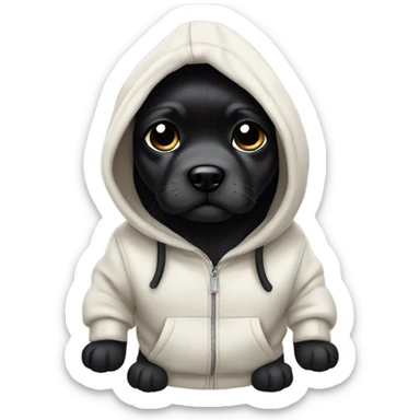 Puppy with cool long black hair sticking up (not down) vibing in a hoodie sticker