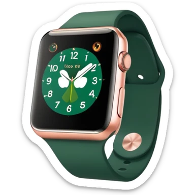 rose gold apple watch with forest green band on an angle sticker