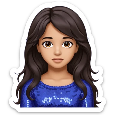 Camila Cabello from Fifth Harmony with long dark brown hair, periwinkle sequin outfit sticker