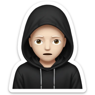 A mysterious character in a black hoodie, with the hood completely hiding their face in darkness—no eyes, no mouth visible. The overall atmosphere is dark and enigmatic, with a soft light from behind.
 sticker