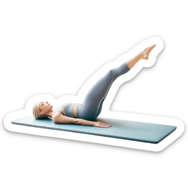 A person performing a Pilates exercise on a mat in a clean, modern studio. The focus is on core strength and flexibility, with a neutral, calming color palette. Simple equipment like a reformer machine and a soft, tranquil background enhance the feeling of controlled movement and focus. sticker