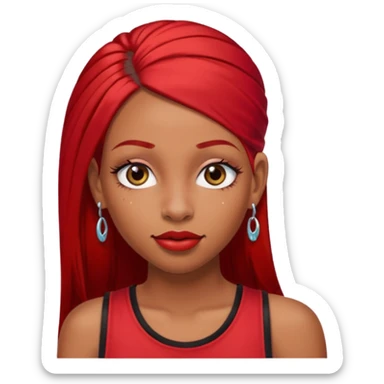 light-skinned black girl with very long eyelashes with long strait dark brown hair with edges wearing a red top with no sleeves. and a red accessory on her head with nose and mouth piercings. sticker