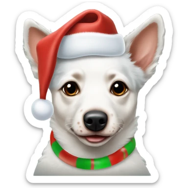 albino blue heeler wearing a christmas hat sticker