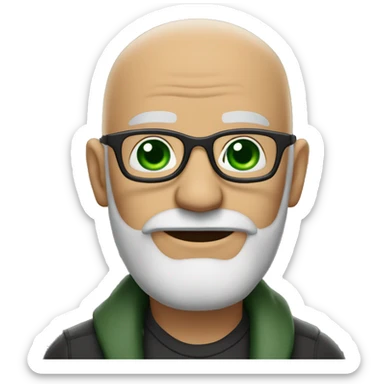 50 years old, green eyes, 2 days salt and pepper beard, bald, glasses sticker