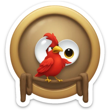 A red bird pooping on a gong sticker