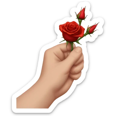 An image of a hand holding a rose, with a thorn gently piercing the skin, creating a subtle red mark sticker