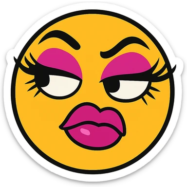 sassy mean girl emoji with long eyelashes, thick glossy lips, side-eye expression, dramatic makeup, smug attitude sticker