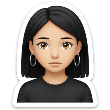 a pretty bratz girl with straight black hair wearing a black tshirt and silver hoops. tan girl sticker