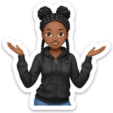 African American girl dark skin complextion long black box braids wrapped in a bunwearing plain black hoodie dancing sticker