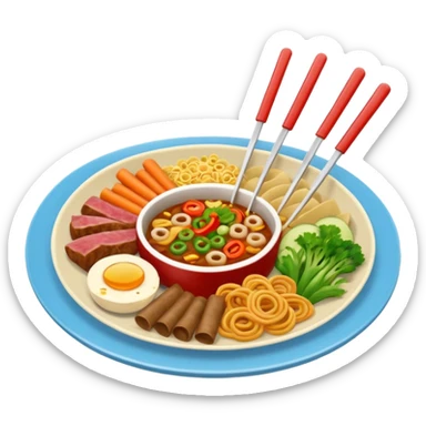 Plato de comida asiática con tenedor y cuchillo en los laterales sticker