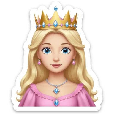 Glinda the Good Witch from The Wizard of Oz with light skin, blue eyes, long blonde hair, pink outfit and crown sticker
