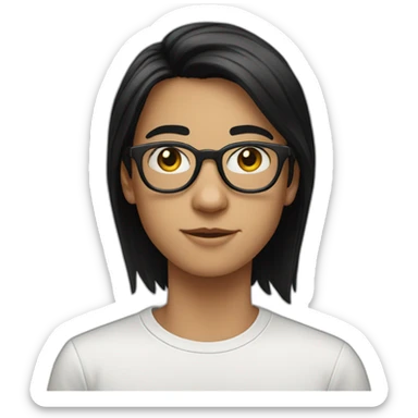 19 year old white teenager with round glasses and straight black hair sticker