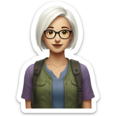 girl in glasses rainbow portrait white short hair sticker