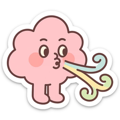 soft pastel pink cloud blowing gentle pastel wind, no arms, no legs, full body, soft pastel kawaii style sticker