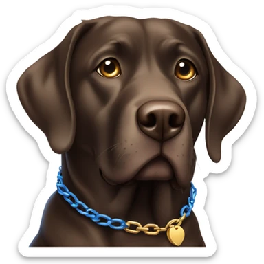 a big adult choc lab with blue eyes wearing a thick gold chain collar  sticker