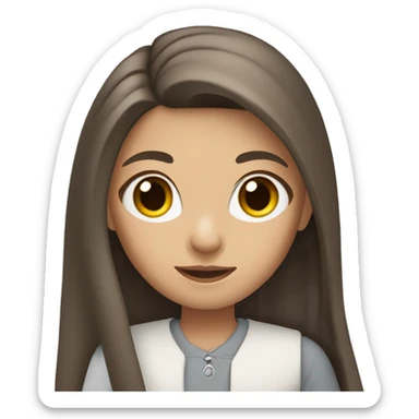 Young girl with long straight brown hair holding a gray catc sticker